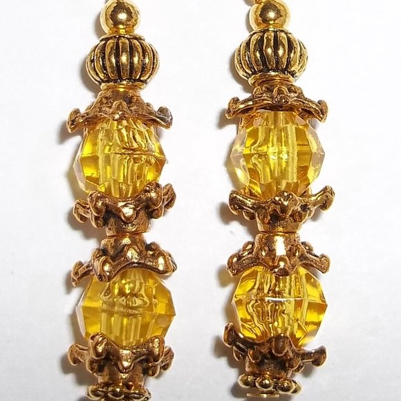 Yellow Gold Beaded Dangle Earrings Set NWT 5258 - Picture 7 of 8